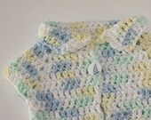 Handmade Baby Boy Crochet Newborn Sweater, Blue Green Yellow and White Collared Sweater with Sailboat Button