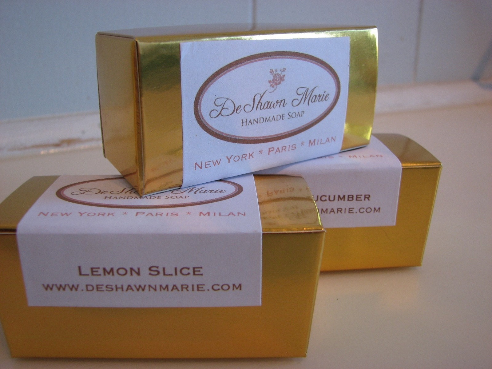 3 vegan handmade soap sampler gift set in elegant gold gift packaging