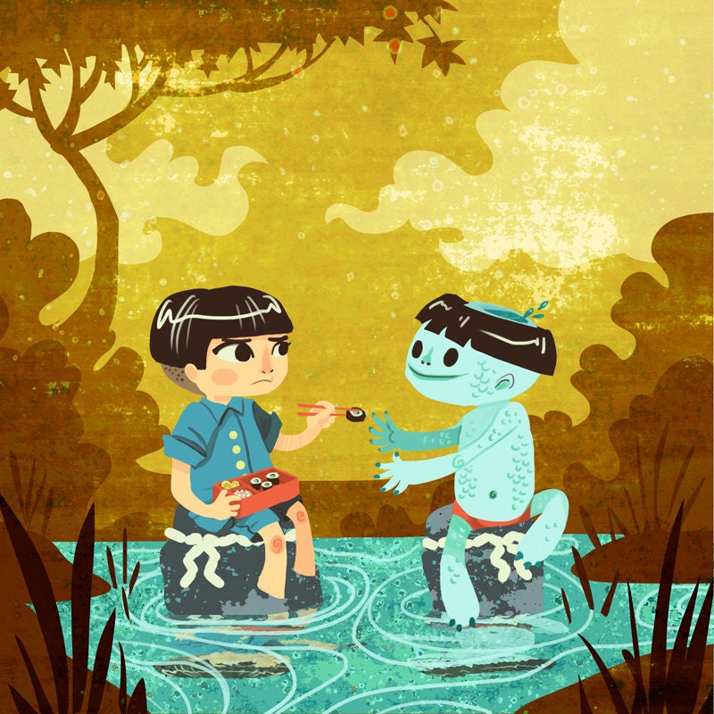 Kappa Roll folklore storybook art print