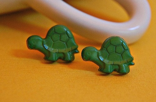 Green Turtle Stud Earrings