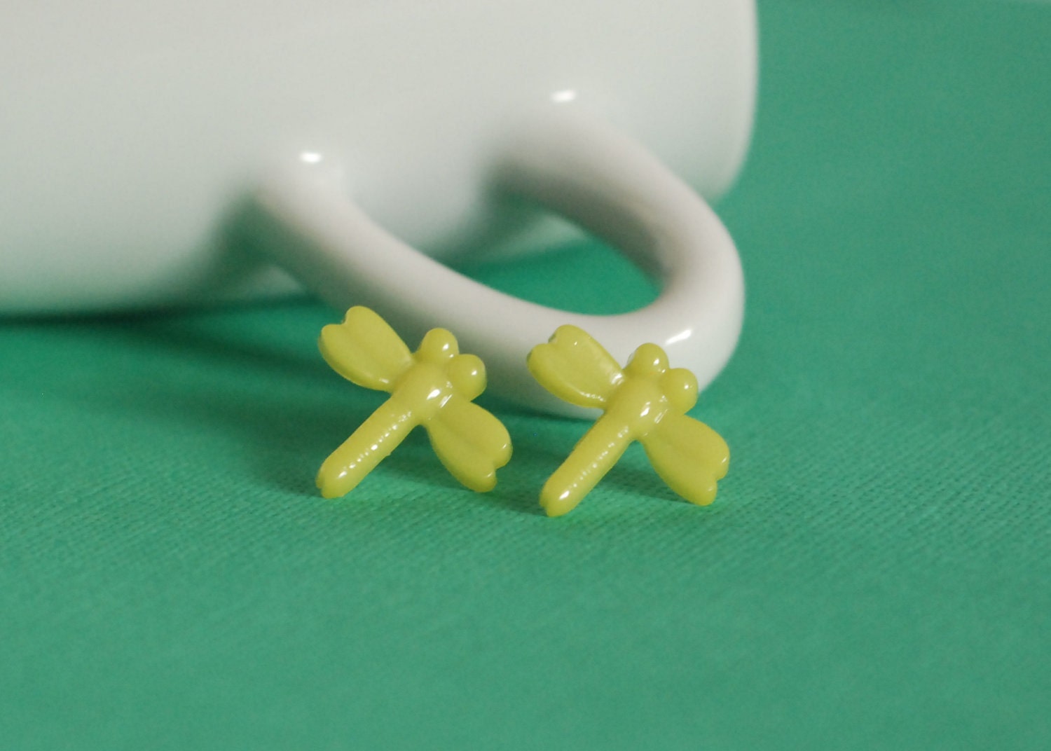 Handmade Lime Green Dragonfly Stud Earrings