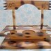 6 Siesta Ware Blond Wood and Amber Cowboy Design Tiki Bar Glasses with Wood Caddy