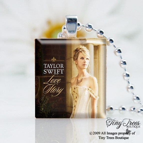 SALE - RECYCLED SCRABBLE TILE PENDANT- Taylor Swift- Love Story