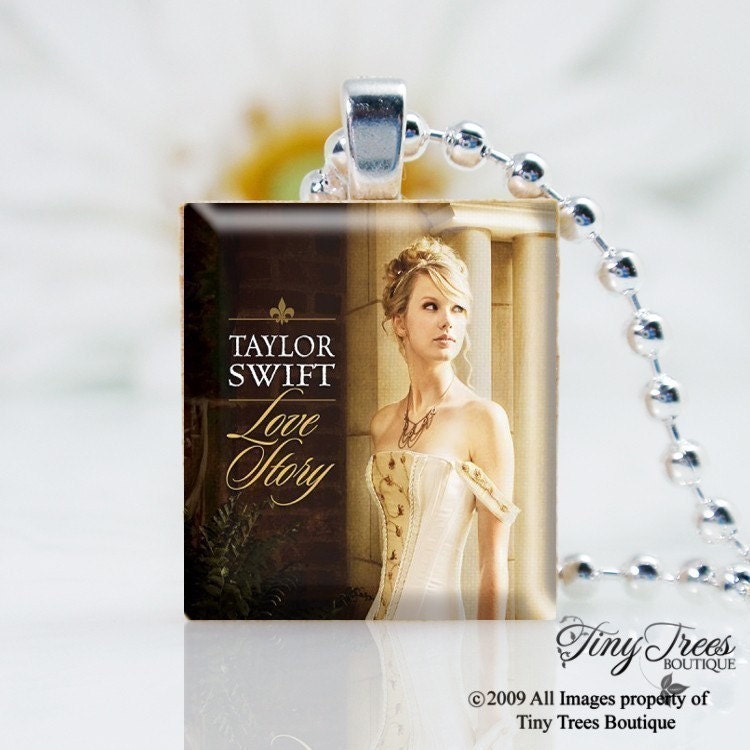 SALE - RECYCLED SCRABBLE TILE PENDANT- Taylor Swift- Love Story