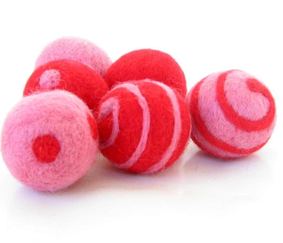 Candy Pink and Cherry Red Felt Beads