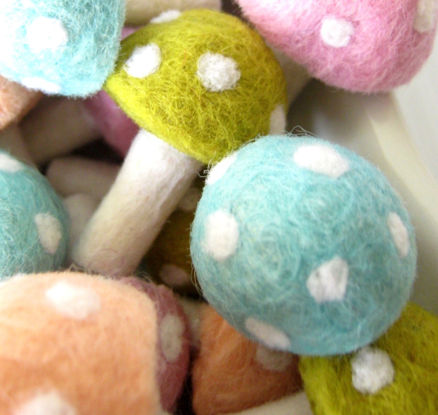 ON SALE - Needle Wool Felted 20 Pastel Toadstools Mushrooms -Home Decor - was 48 dollars now 35 dollars