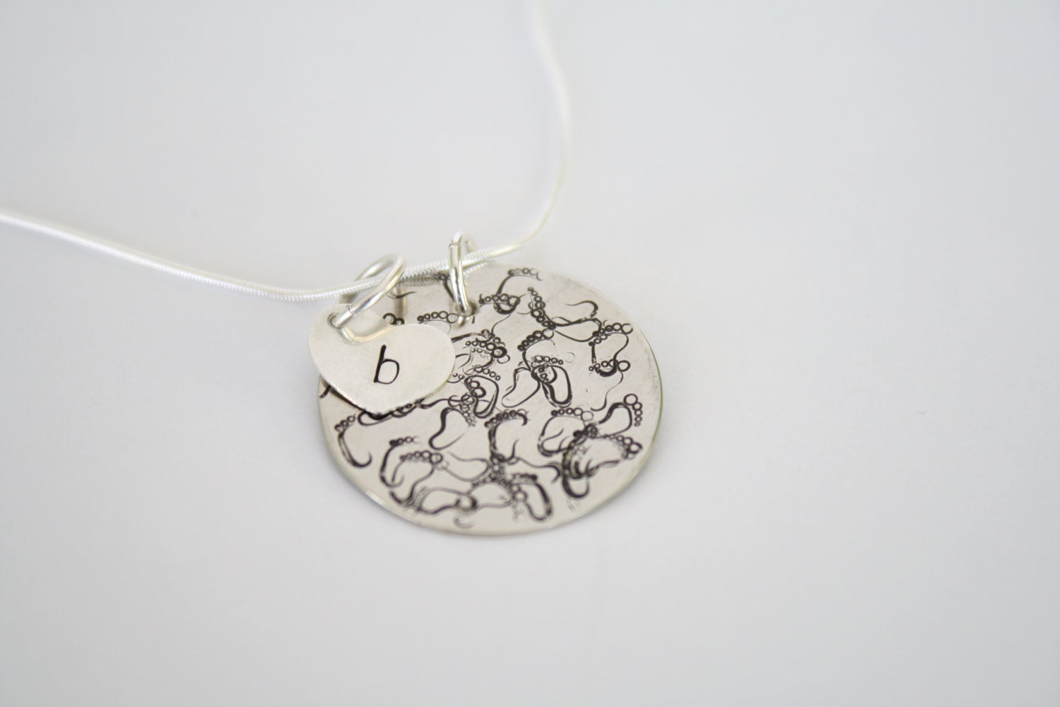 Handstamped Baby Feet & Initial Necklace