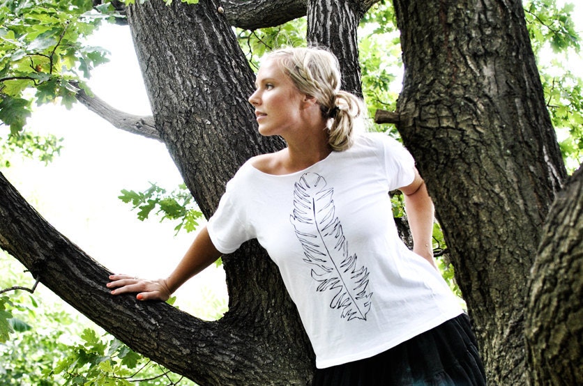 feather print tee t-shirt white