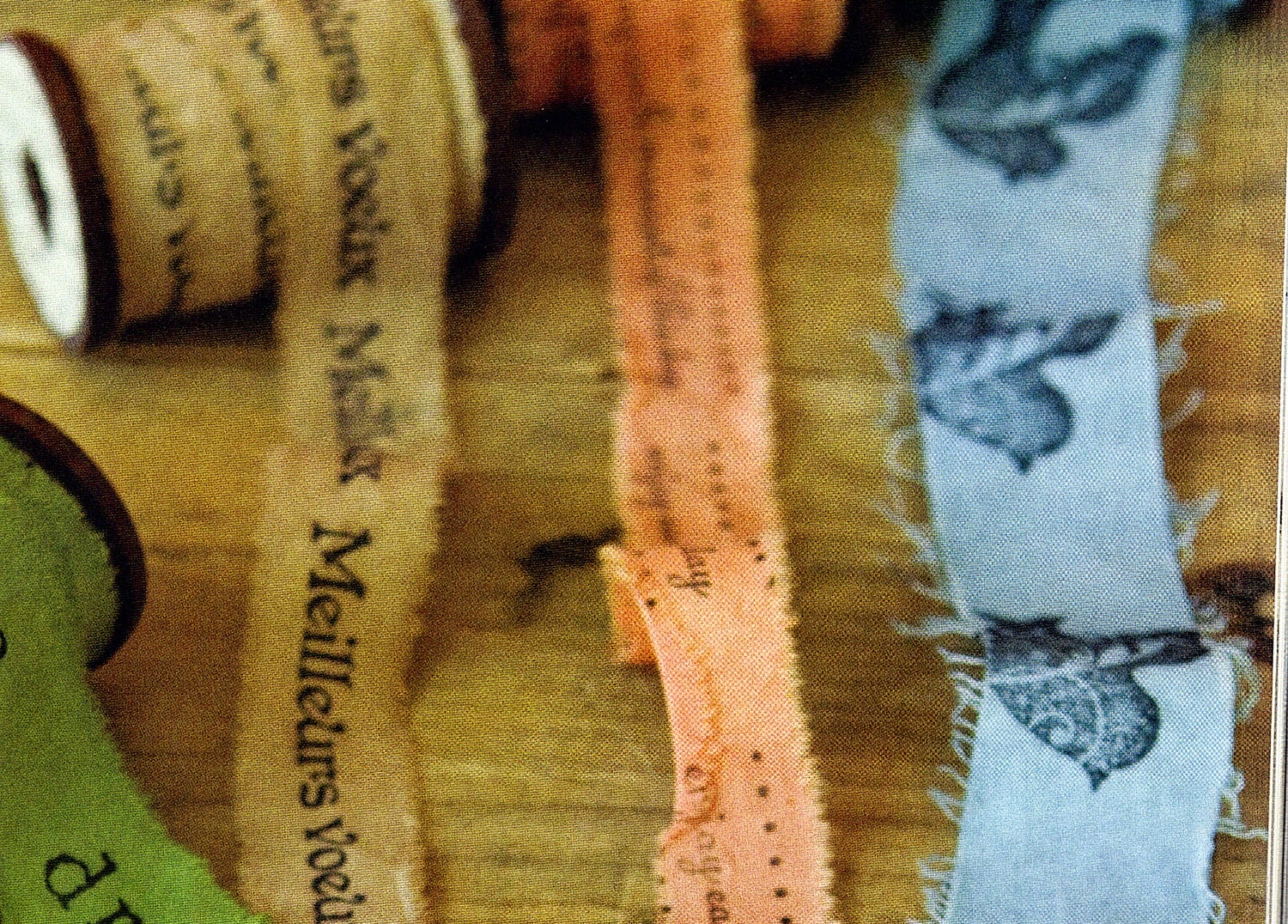 Hand Dyed and Stamped Ribbons on Spools