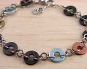 Chain Bracelet Mixed Metal Hardware Jewelry Industrial Black, Copper, and Brass Washers