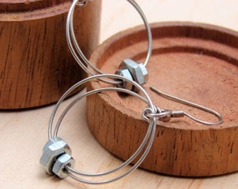 Dangle Hoop Earrings Wire Wrapped Hardware Jewelry Industrial