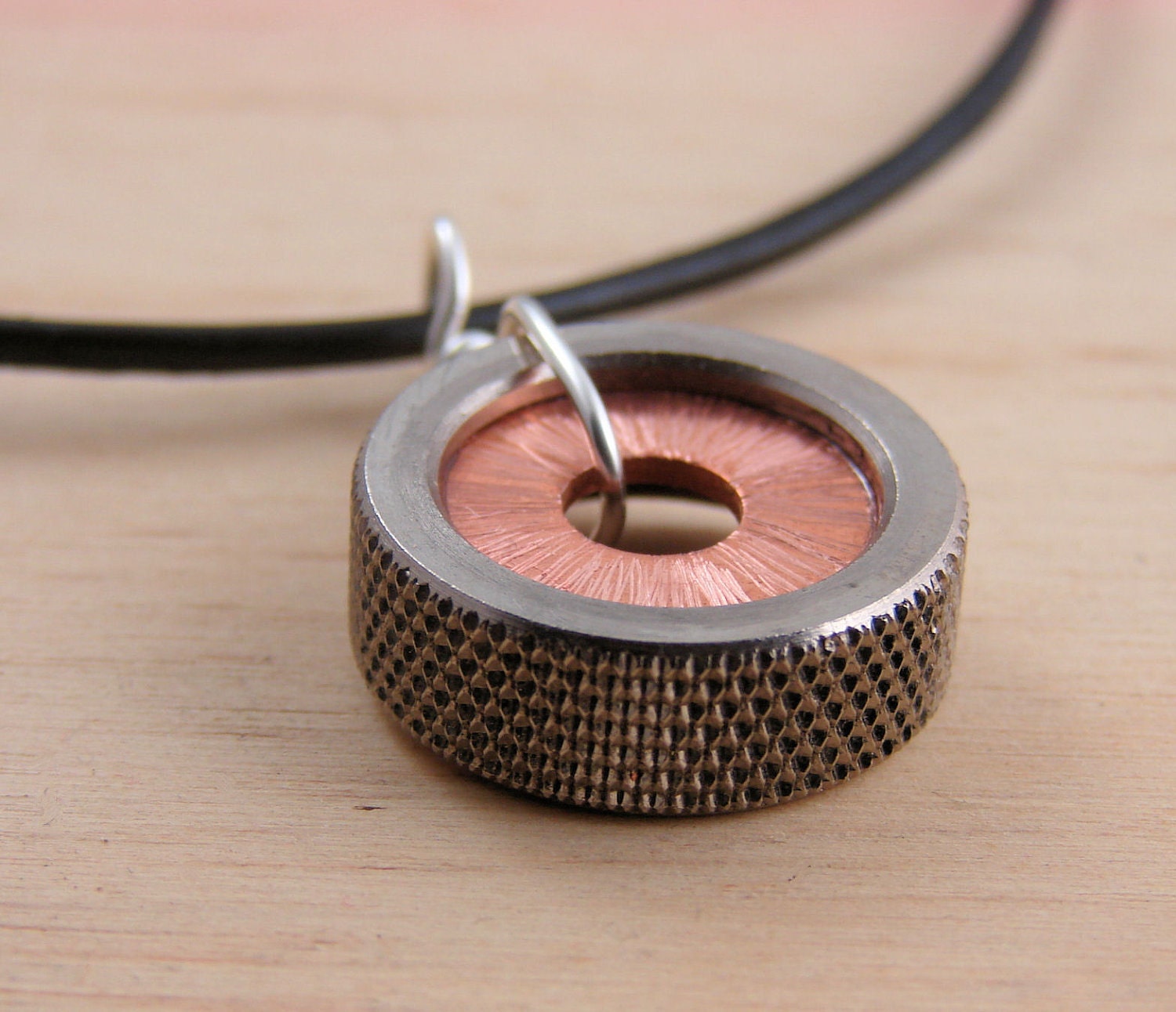 Copper Statement Necklace Pendant Hardware Jewlery Industrial Washers on Leather Cord