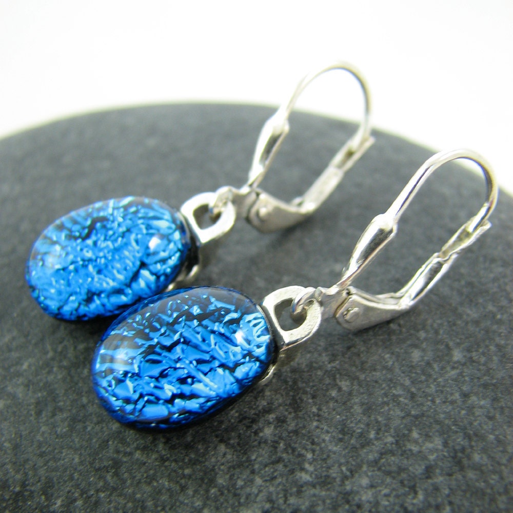 Blue Glass Earrings - Turquoise Droplet Leverbacks