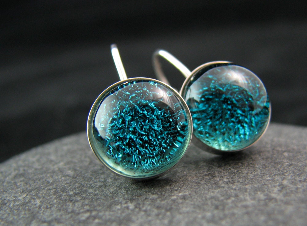 Blue Glass Earrings - Modern Sterling Silver Leverbacks - Pacific Northwest Blue