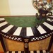 Hand Painted Black and White Checked Half Round Table - Green Gold - Buttercream Gold