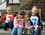 Happy Birthday Tee Shirt Raglan.  Supersized.  1 2 3 4 5 6 7 8 9 10  OR letter