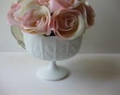 Vintage Milk Glass Leaf Motif Elegant Compote