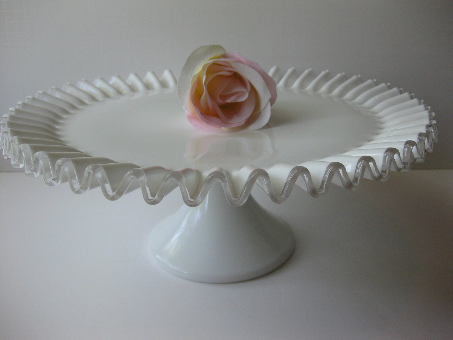 Always Elegant Fenton Milk Glass Silver Crest Cake Stand