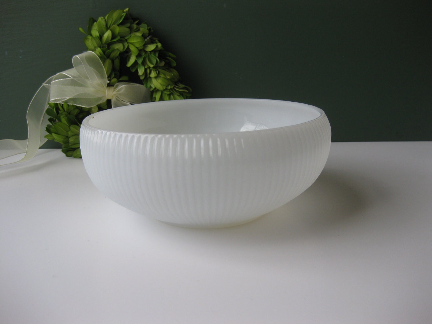 Vintage EO Brody Milk Glass Ribbed Planter/Bowl