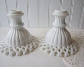 Vintage Westmoreland Milk Glass Lattice Edge Candleholder Pair