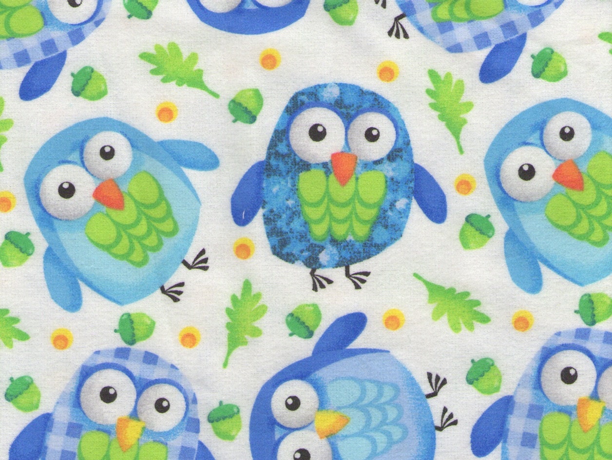 Blue Owels 100% cotton flannel fabric 1 yard x 44 inches