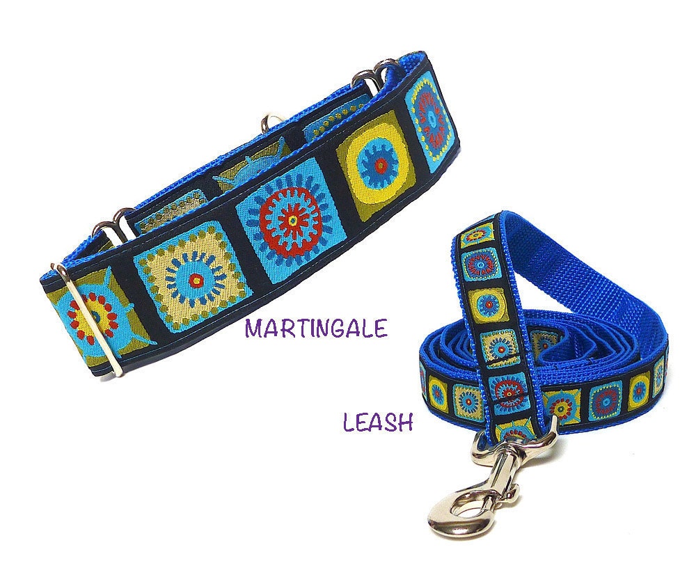 Martingale and leash 2 pc Matching Set CARIBBEAN BLUE color block