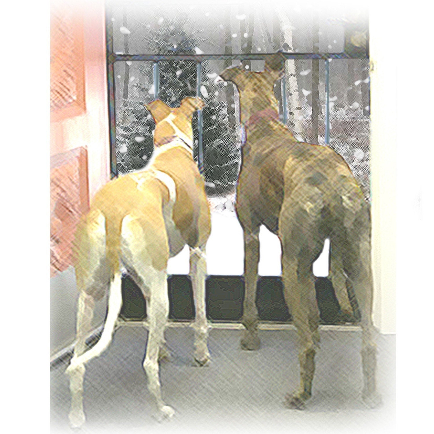 Greyhound Winter Holiday Blank Flat Note Card  / Greeting Card WINTER HOUNDS