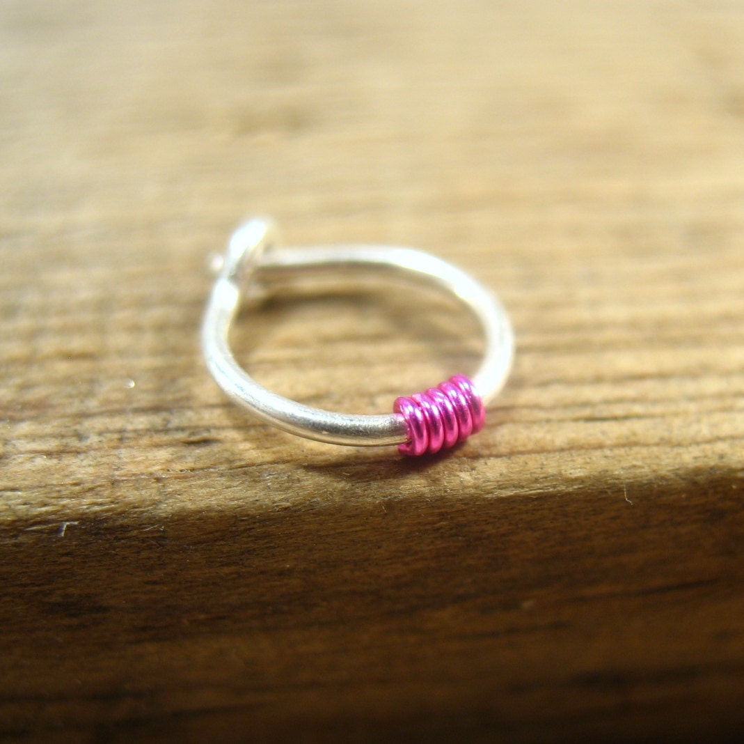 Cartilage Hoop Earring Sterling Silver with Hot Pink Wrap SINGLE