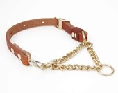 NEW Martingale Collar--adjustable leather and chain collar, TAN MEDIUMsize