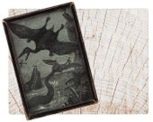 Handmade Copper Mirror / Pocket Mirror / Purse Mirror / Vintage Dinosaur Illustration
