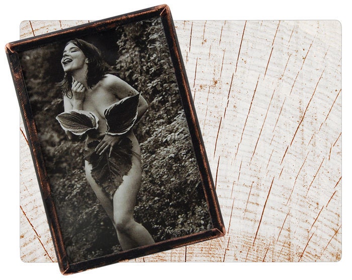 Handmade Copper Mirror / Pocket Mirror / Purse Mirror / Bjork / Violently Happy Nature Nude in the Leaves