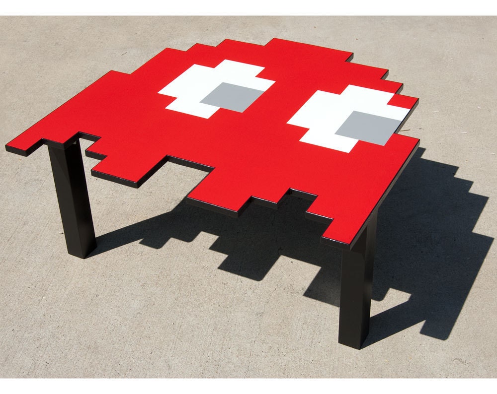 Handmade Pacman Ghost Table / Gamer Video Game Coffee Table, Kitchen Table, Kids Table, Desk, 80s, Pixel, 8 Bit