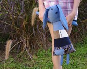 Blue Denim Button Bunny Vegan Friendly Children's Plush Toy