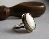 RING sterling silver and 18k with oval button