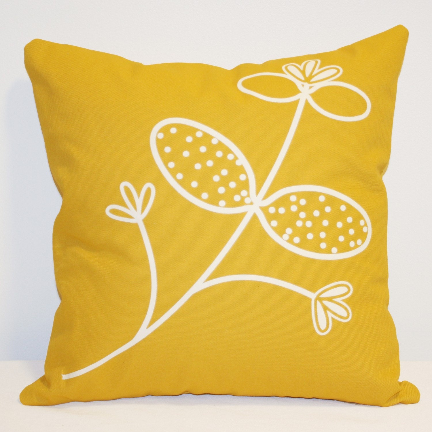 16 in Square Throw Pillow - Sunshine Yellow with Honeysuckle flower print in white ink - wickedmint