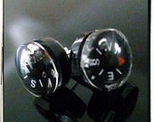 Where Are You Going Compass Stud Earrings Black