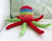 Rainbow Striped Octopus - Plush Animal Toy made with Recycled Sweaters