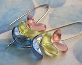 Honey Pie Earrings - pink, lemon yellow, baby blue glass stacked earrings, hand forged sterling silver earrings