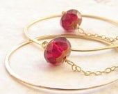 crimson stone gold circle earrings - burgundy ruby stone gold hoop statement earrings, Custom Color bridesmaid earrings Bridal party jewelry
