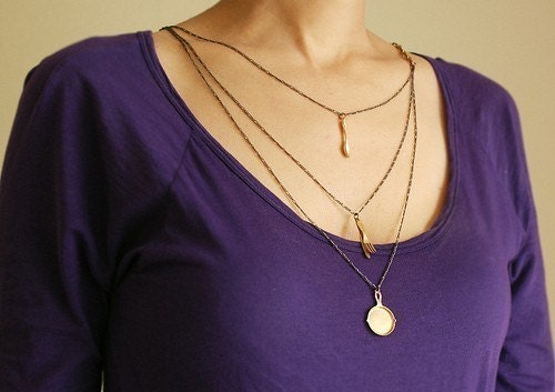 Statement necklace,  mothers day gift, golden frying pan layered chain spoon knife foodie gift