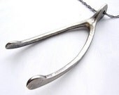 Large Wishbone Necklace, Life size wishbone - antique silver wishbone necklace  FREE SHIPPING SALE