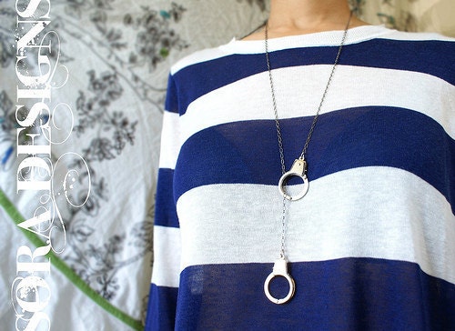 Thumb Handcuff Lariat Necklace, Naughty Valentine unisex hand cuff necklace, thumbcuff necklace