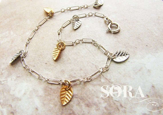 Metallic leaf bracelet, tiny clustered gold leaf bracelet, delicate everyday jewelry, bridesmaids bracelet
