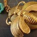 Bumble Bee Locket necklace, golden bee locket necklace, Bee necklace, vintage glass flower and bee necklace