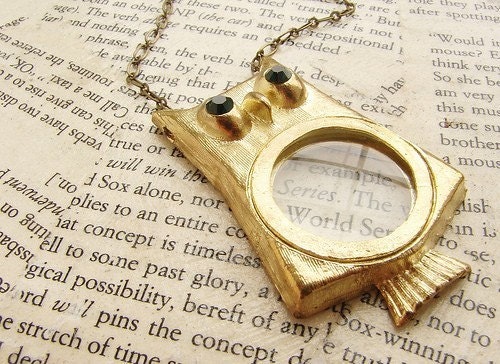 Owl necklace, magnifying glass necklace, Mothers day gift, gold magnifying glass long necklace, owl jewelry necklace