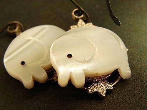 White Elephant Drop Earrings, drop earrings white elephant oxidized stelring silver earrings, animal jewelry