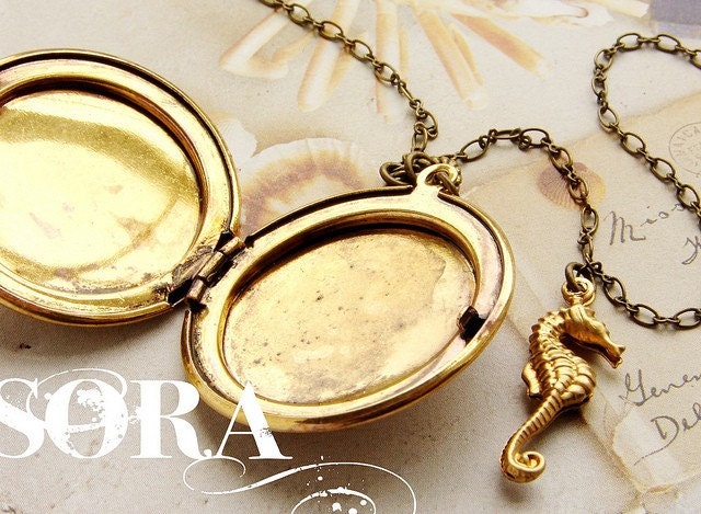 Anchor Locket Necklace, seahorse necklace - long anchor locket necklace nautical anchor seahorse necklace