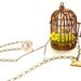 Rustic Bird Cage necklace, vintage glass beaded flower, flying bird necklace floral jewelry spring garden