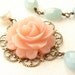 Blush Pink Rose aqua Necklace, Bridesmaid jewelry, Seafoam stones wedding necklace bridal wedding jewelry