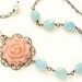 Blush Pink Rose aqua Necklace, Bridesmaid jewelry, Seafoam stones wedding necklace bridal wedding jewelry